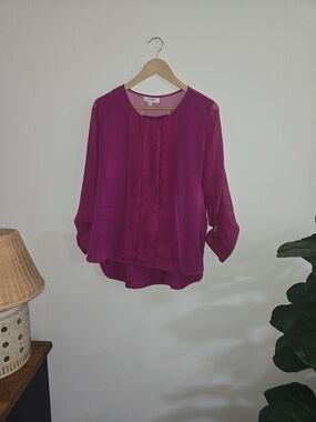 Umgee Magenta Long-Sleeve Semi-Sheer Blouse